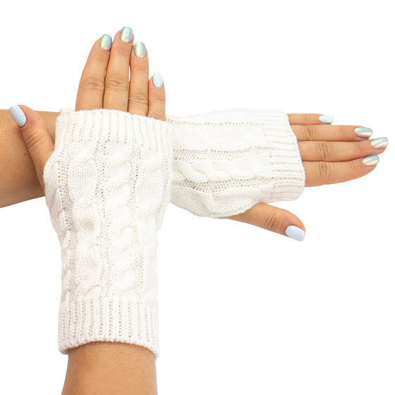 RĘKAWICZKI ciepłe DAMSKIE bez palców warkocz MITENKI krótkie