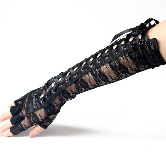 RĘKAWICZKI KORONKOWE wiązane DŁUGIE GOTHIC VINTAGE