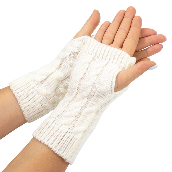 RĘKAWICZKI ciepłe DAMSKIE bez palców warkocz MITENKI krótkie