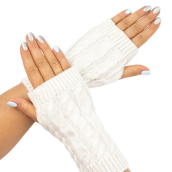 RĘKAWICZKI ciepłe DAMSKIE bez palców warkocz MITENKI krótkie