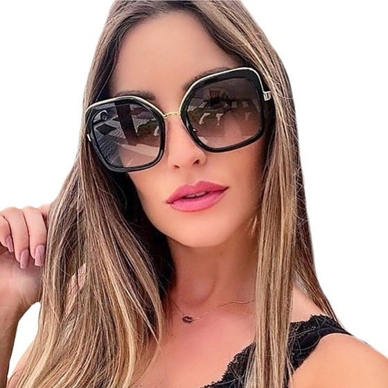 OKULARY przeciwsłoneczne DAMSKIE czarne ZŁOTE duże